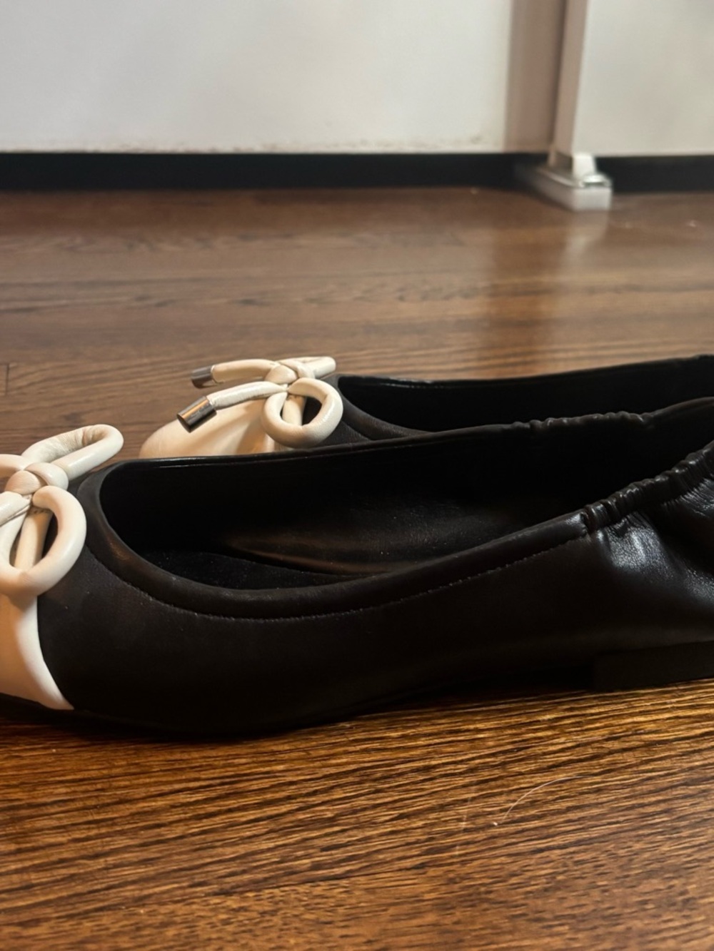 Worn once! Vince Camuto Black & Cream Ballet Flats -Bow Detail Silver accents - Picture 3 of 8
